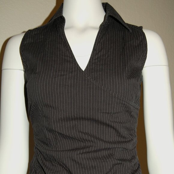 Express Women Size S, Sleeveless Collared Surplice Dress Shirt, Striped - Picture 5 of 13